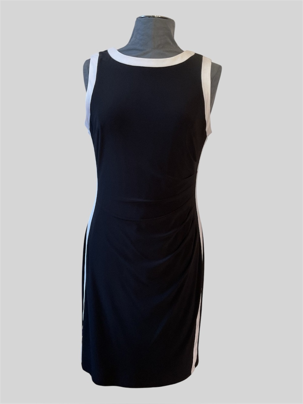 Chaps Est.1978 Black Dress with White Trim - Classic Sheath, Size L